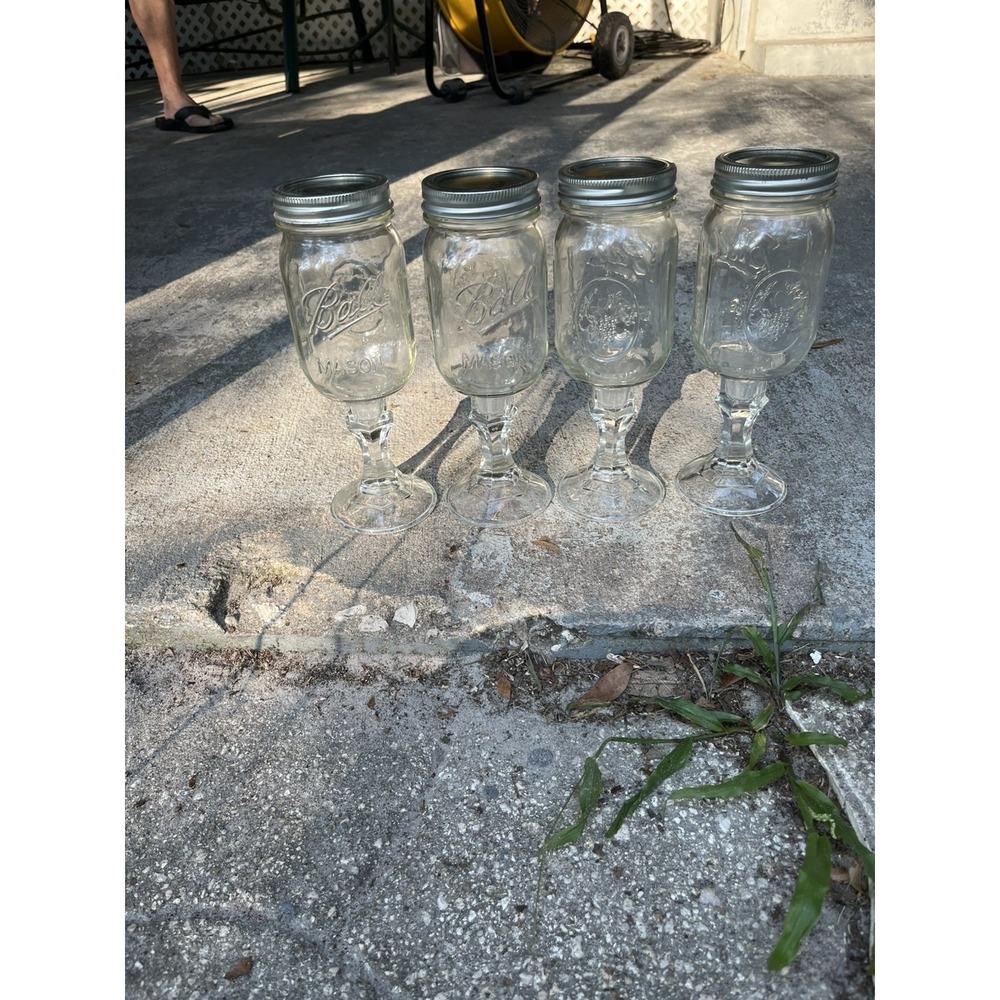 BALL MASON JAR~SET OF 4~WINE GLASSES STEM PEDESTAL~JOKE/GAG~COLLECTORS~VNC. - Picture 9 of 9